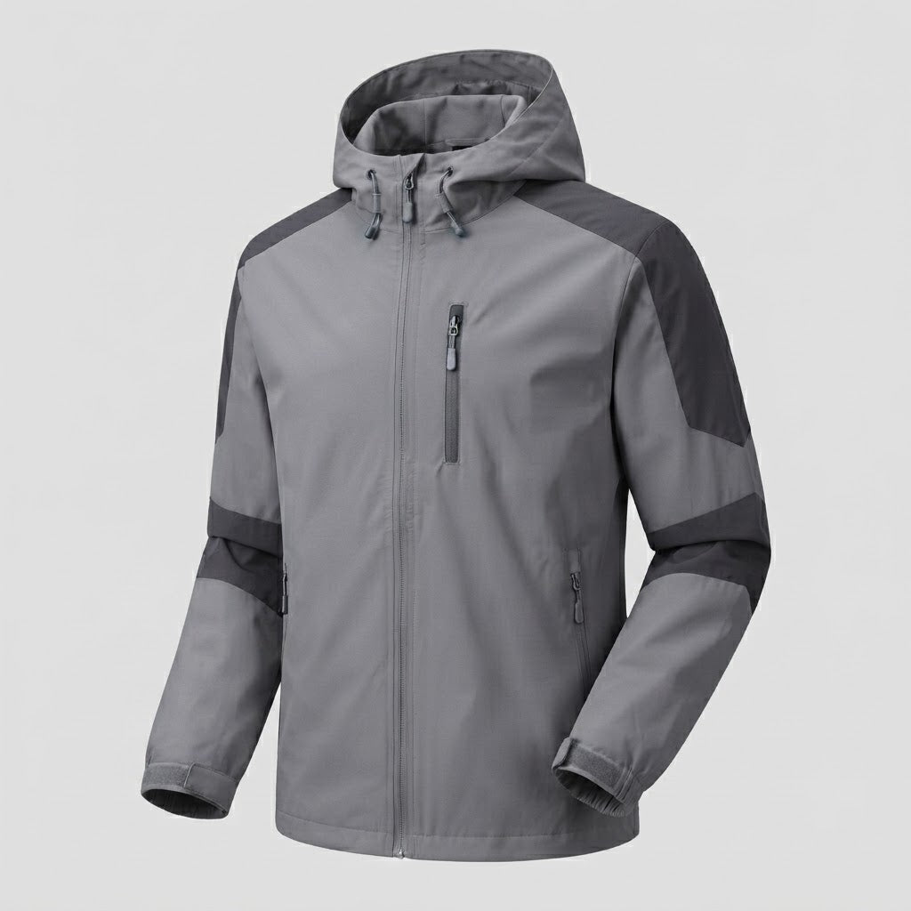 Men's lightweight water-repellent hooded softshell jacket with contrast stripes and chest zip Hudson & Parker