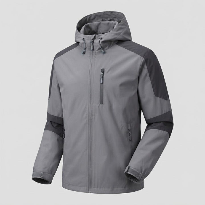 Men's lightweight water-repellent hooded softshell jacket with contrast stripes and chest zip Hudson & Parker