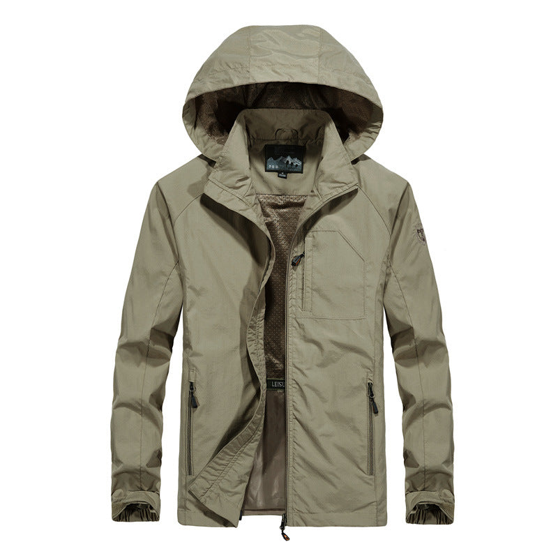 Men's Ultralight Wind and Water Repellent Outdoor Jacket with Stowable Hood and Breathable Mesh Lining Hudson & Parker