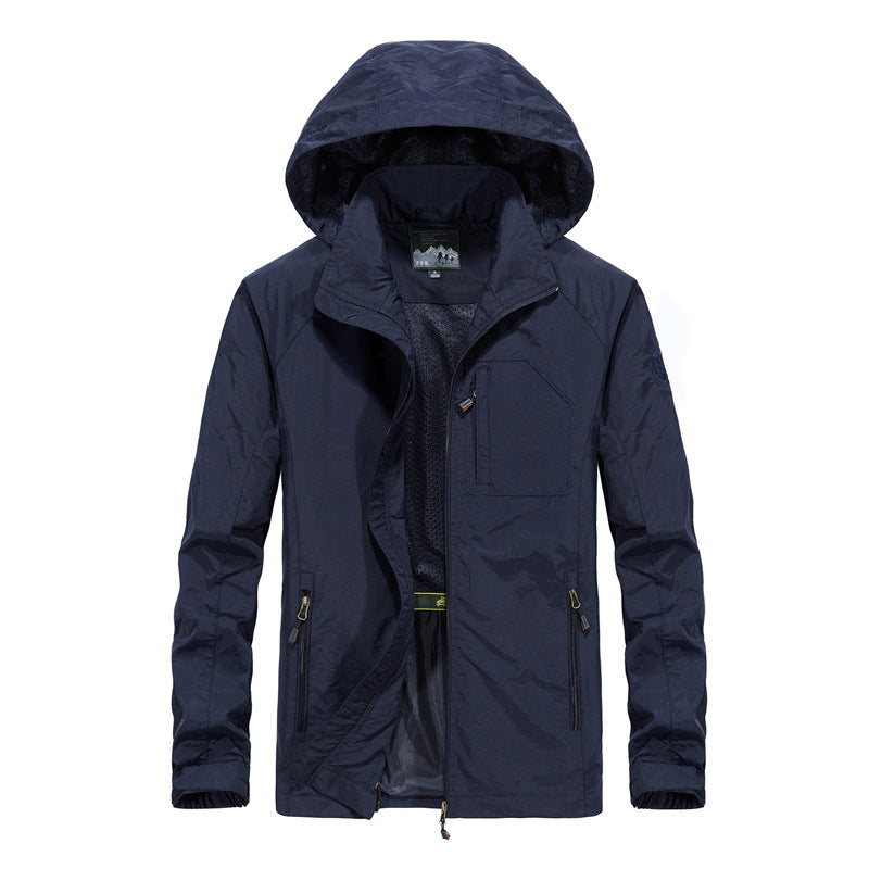 Men's Ultralight Wind and Water Repellent Outdoor Jacket with Stowable Hood and Breathable Mesh Lining Hudson & Parker