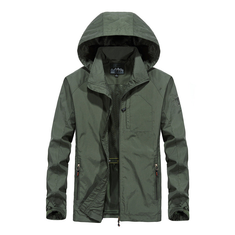 Men's Ultralight Wind and Water Repellent Outdoor Jacket with Stowable Hood and Breathable Mesh Lining Hudson & Parker
