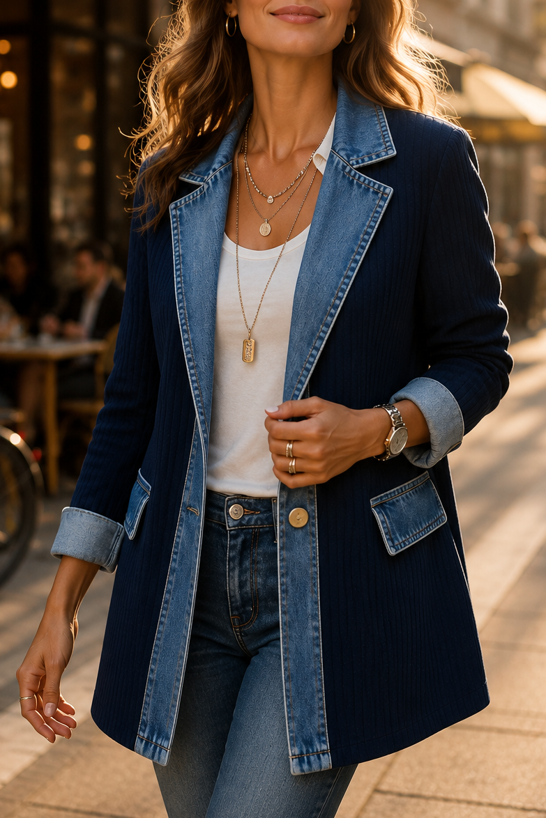 Hudson & Parker - Denim-Look Spliced Ribbed Knit Coat