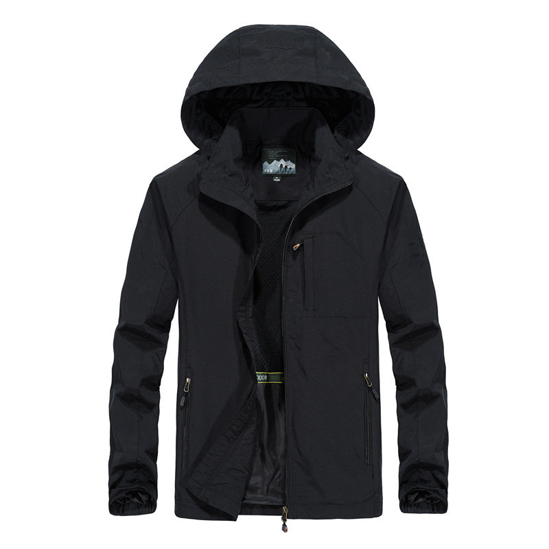 Men's Ultralight Wind and Water Repellent Outdoor Jacket with Stowable Hood and Breathable Mesh Lining Hudson & Parker