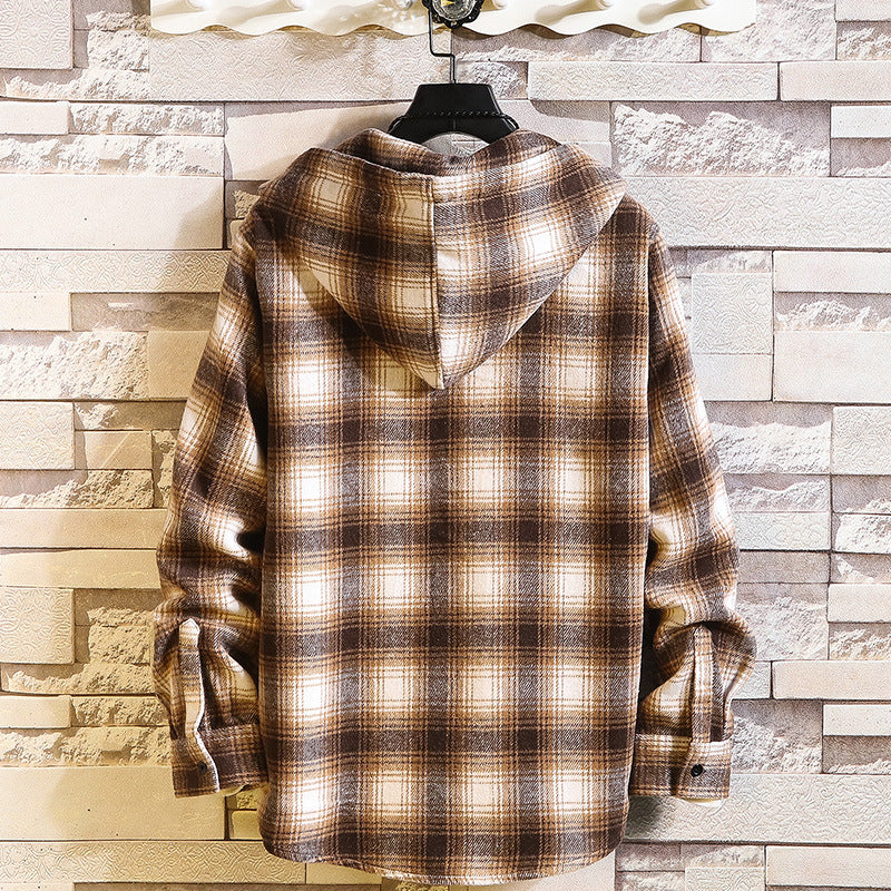 Men's Checked Flannel Overshirt Hoodie with Hood and Chest Pocket Hudson & Parker