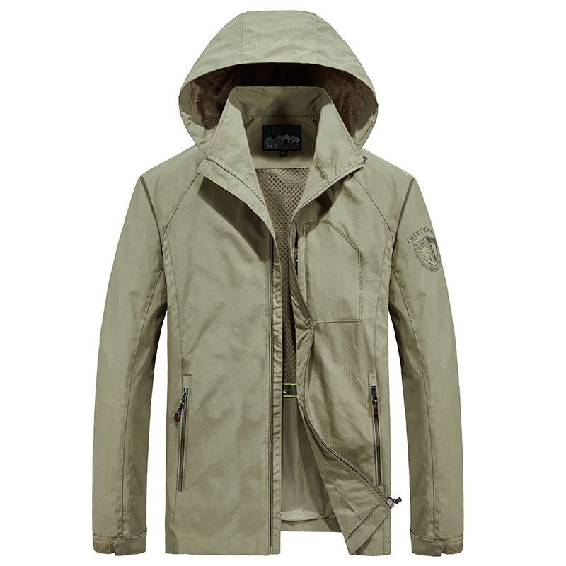 Men's Ultralight Wind and Water Repellent Outdoor Jacket with Stowable Hood and Breathable Mesh Lining Hudson & Parker