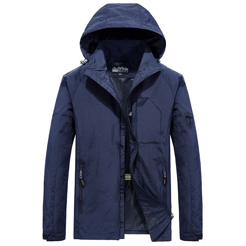 Men's Ultralight Wind and Water Repellent Outdoor Jacket with Stowable Hood and Breathable Mesh Lining Hudson & Parker