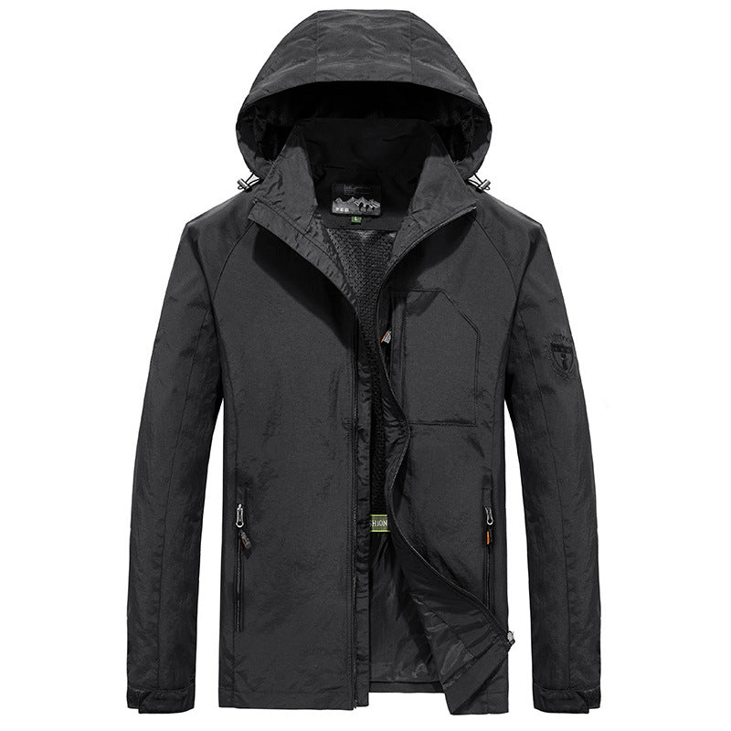 Men's Ultralight Wind and Water Repellent Outdoor Jacket with Stowable Hood and Breathable Mesh Lining Hudson & Parker