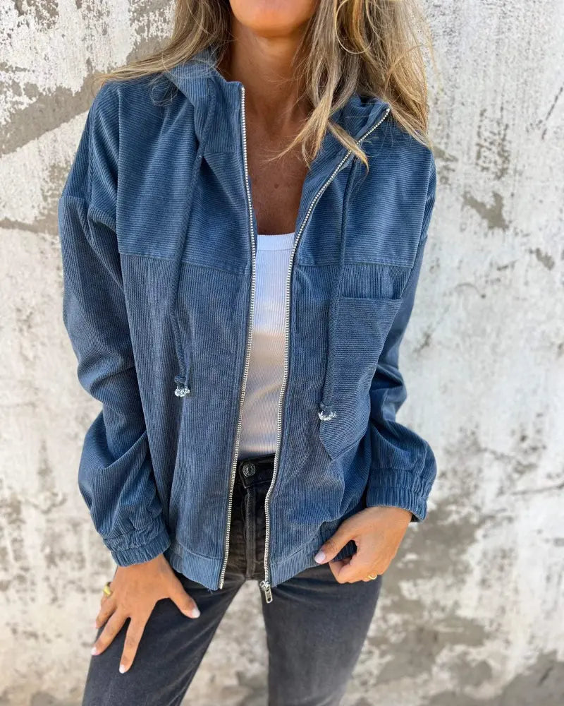 Ella | Corduroy Hooded Jacket with Zipper