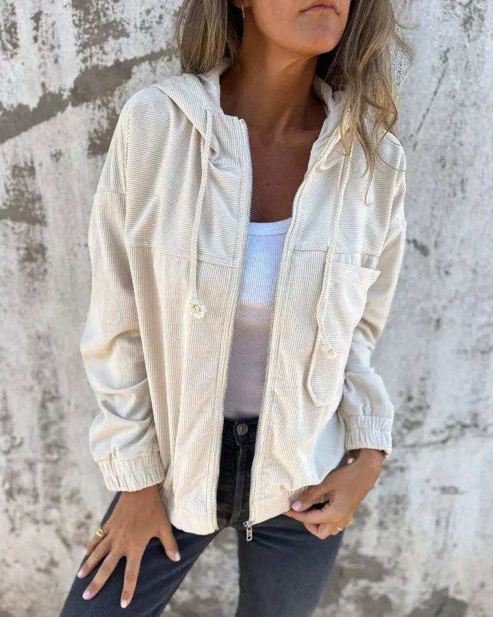 Ella | Corduroy Hooded Jacket with Zipper