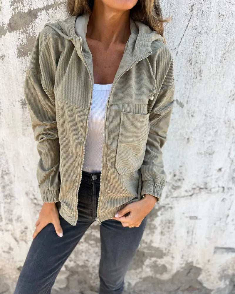 Ella | Corduroy Hooded Jacket with Zipper