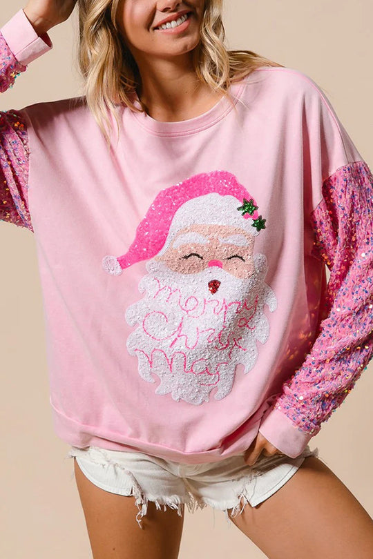 Hudson & Parker | Christmas Casual Loose Round Neck Sequin Sleeve Sweatshirt
