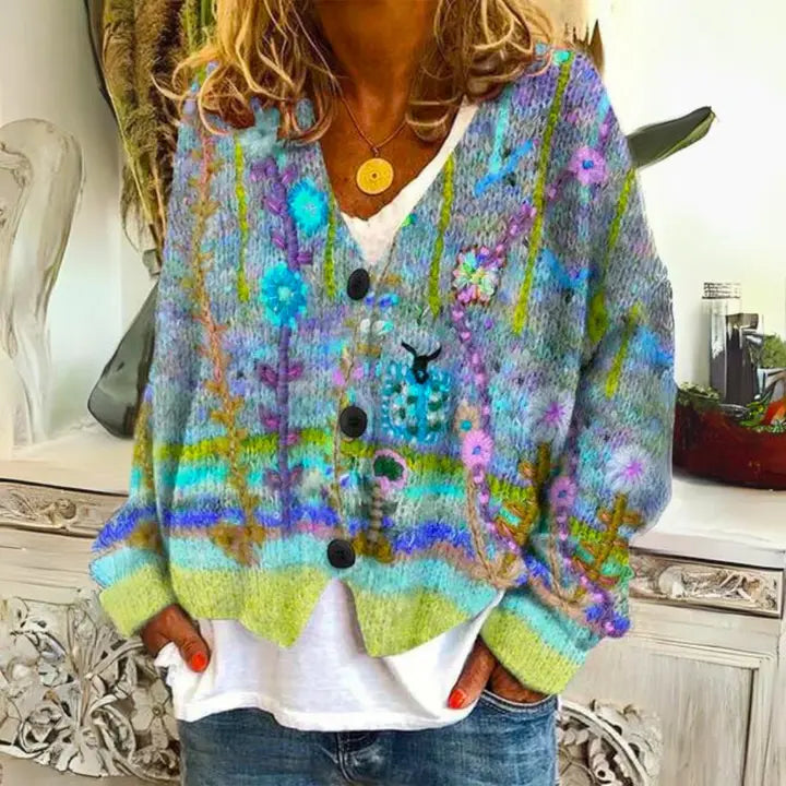 Anna | Women Floral Pattern Button Cardigan Sweater