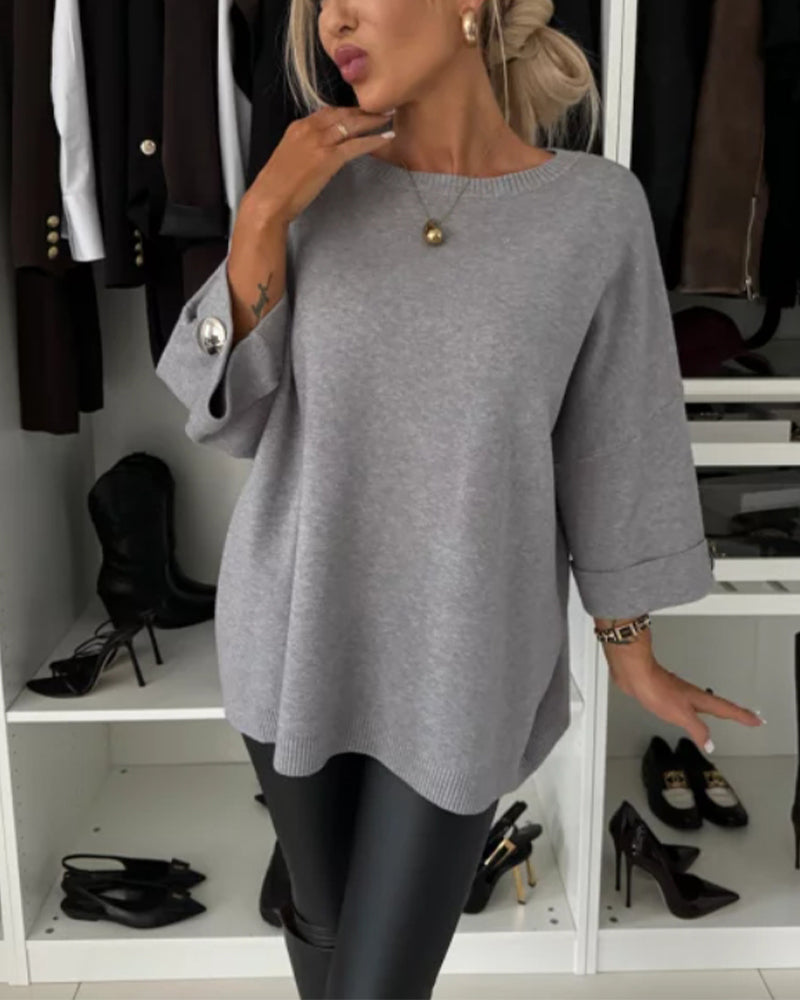 CLAIRE – ELEGANT RELAXED BUTTON-CUFF SWEATER