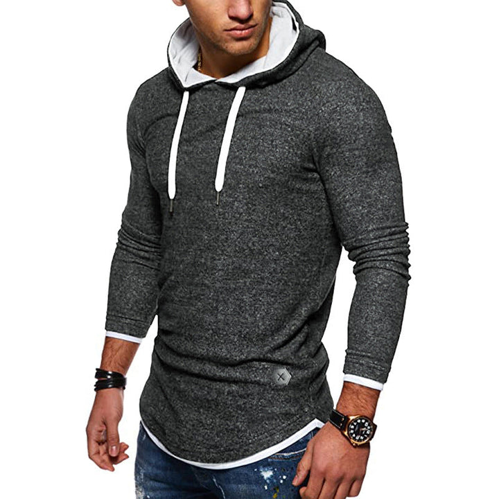 Men's Long Cut Hoodie with Layered Look and Raglan Sleeves Hudson & Parker