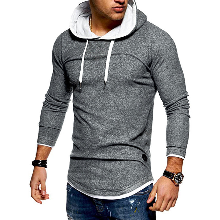Men's Long Cut Hoodie with Layered Look and Raglan Sleeves Hudson & Parker
