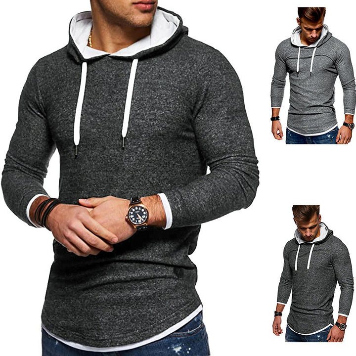 Men's Long Cut Hoodie with Layered Look and Raglan Sleeves Hudson & Parker