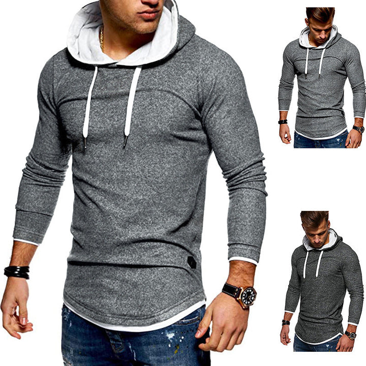 Men's Long Cut Hoodie with Layered Look and Raglan Sleeves Hudson & Parker