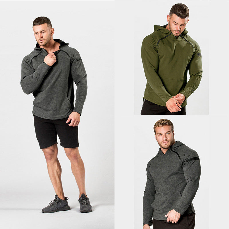 Men's Fitted Performance-Fit Hoodie with Hood, Kangaroo Pocket and Shoulder Zipper Hudson & Parker