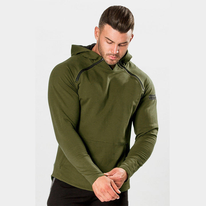 Men's Fitted Performance-Fit Hoodie with Hood, Kangaroo Pocket and Shoulder Zipper Hudson & Parker