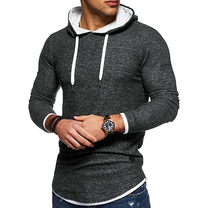 Men's Long Cut Hoodie with Layered Look and Raglan Sleeves Hudson & Parker