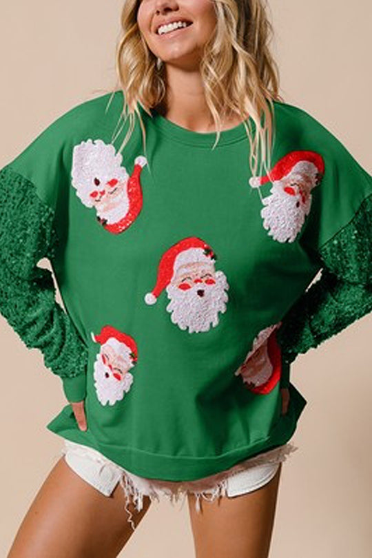 Hudson & Parker | Christmas Casual Loose Round Neck Sequin Sleeve Sweatshirt