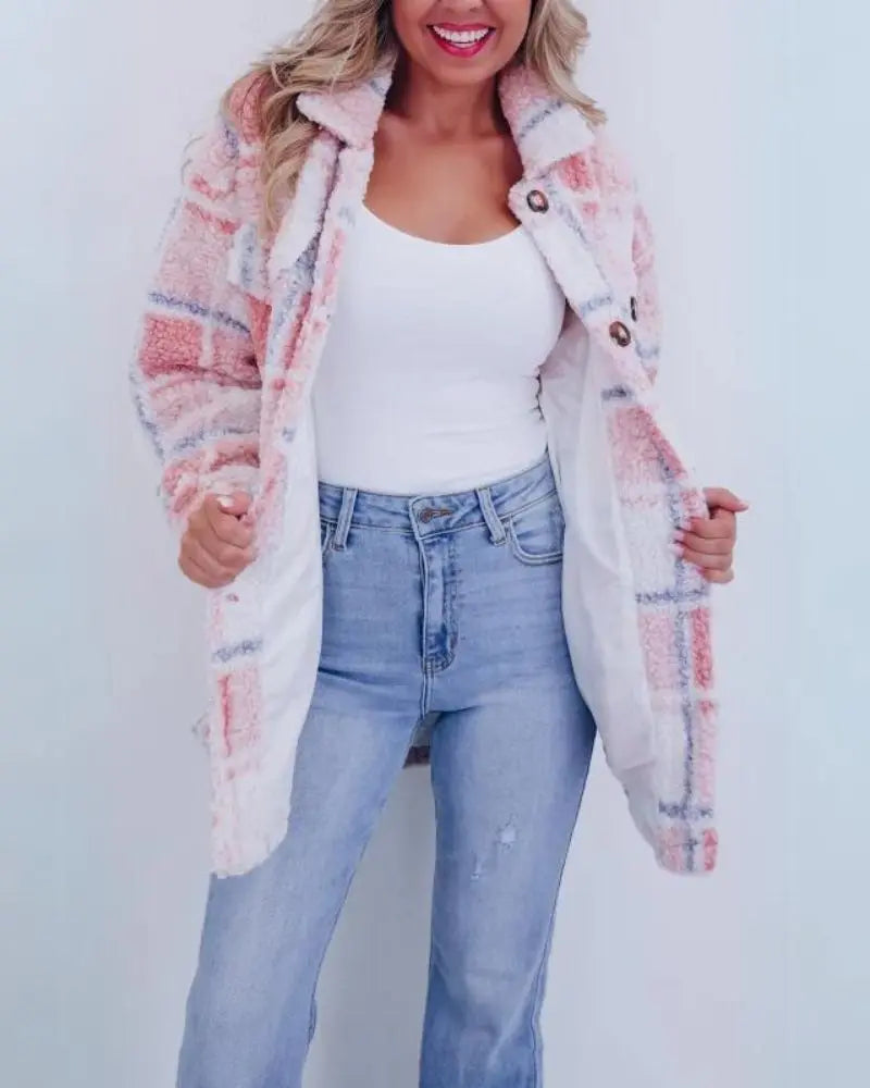 Zali - Polar Fleece Plaid Jacket