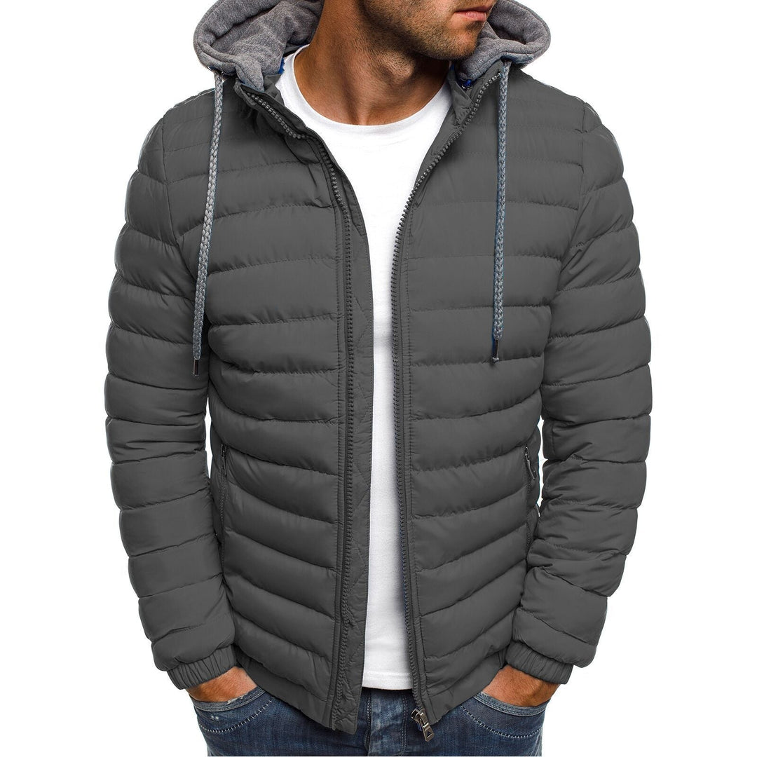Men's Quilted Hooded Jacket with Insulating Lining and Side Zip Pockets Eloura-Moda