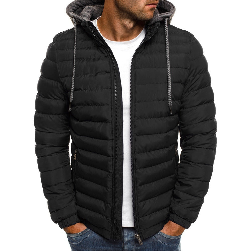 Men's Quilted Hooded Jacket with Insulating Lining and Side Zip Pockets Eloura-Moda