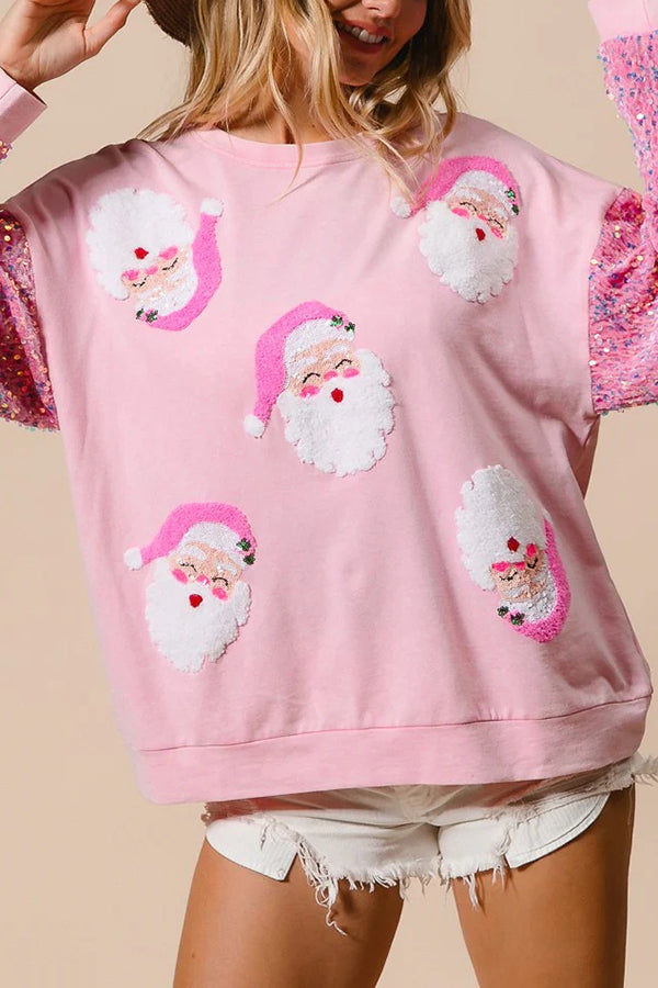 Hudson & Parker | Christmas Casual Loose Round Neck Sequin Sleeve Sweatshirt