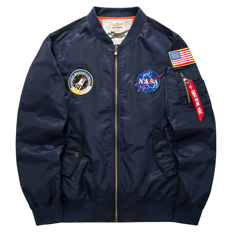 Men's mission-patch zip-up pilot jacket with sleeve utility pocket Hudson & Parker