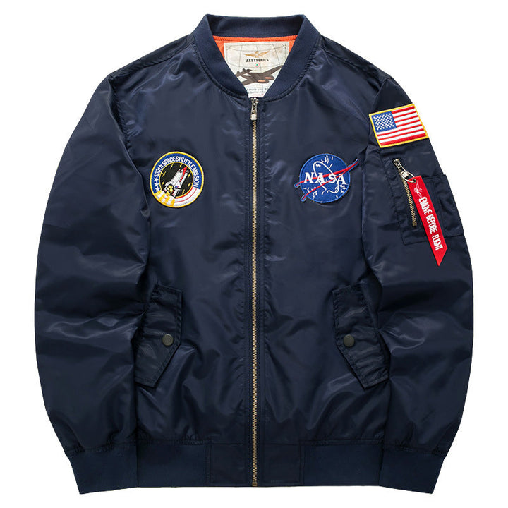 Men's mission-patch zip-up pilot jacket with sleeve utility pocket Hudson & Parker