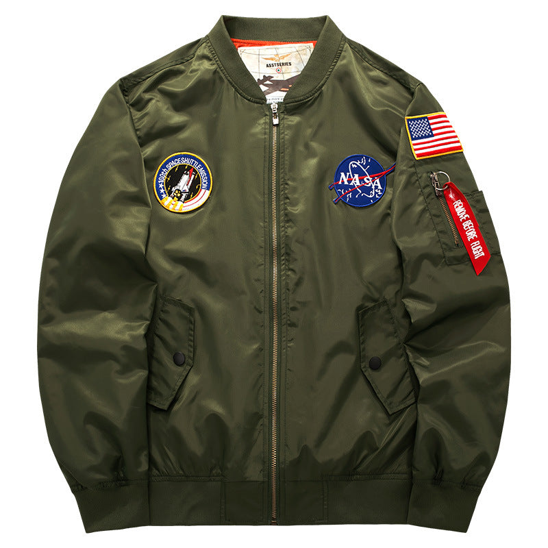 Men's mission-patch zip-up pilot jacket with sleeve utility pocket Hudson & Parker