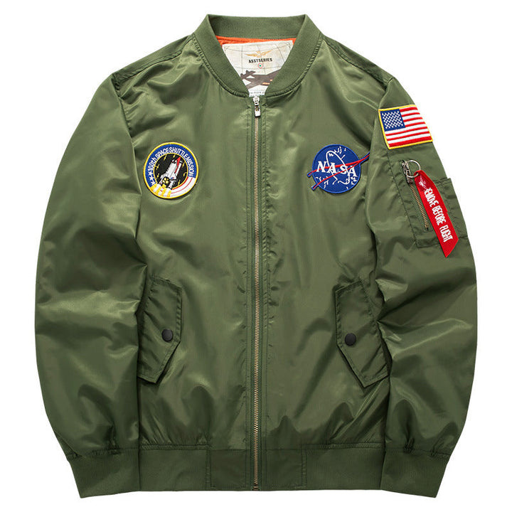Men's mission-patch zip-up pilot jacket with sleeve utility pocket Hudson & Parker