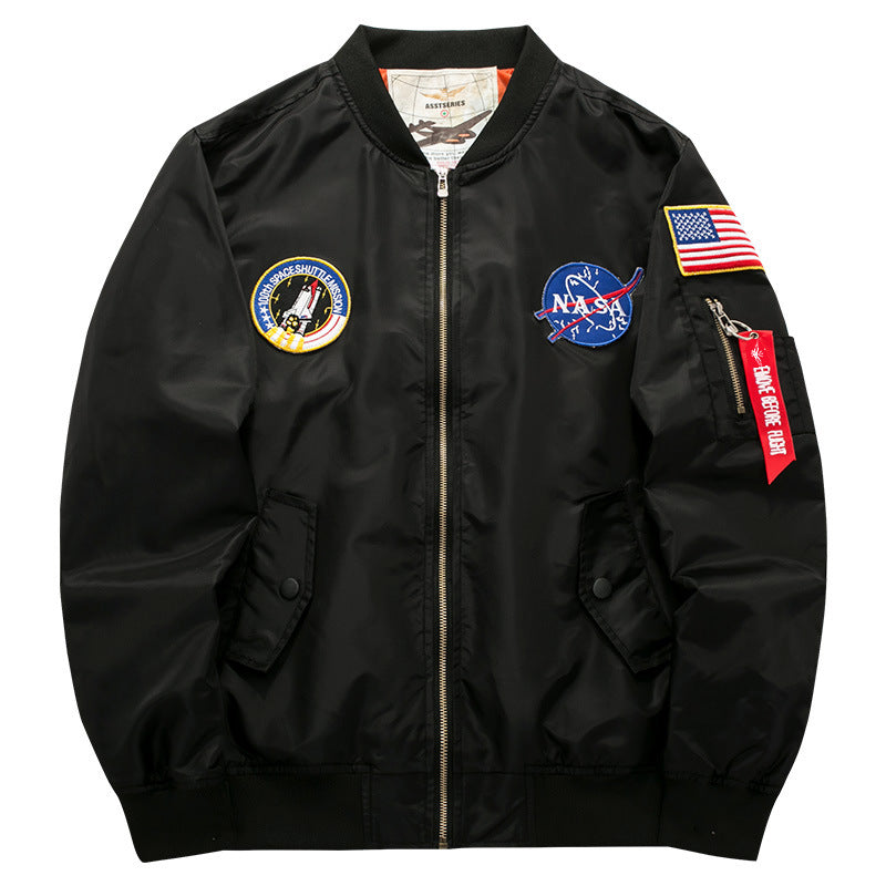 Men's mission-patch zip-up pilot jacket with sleeve utility pocket Hudson & Parker