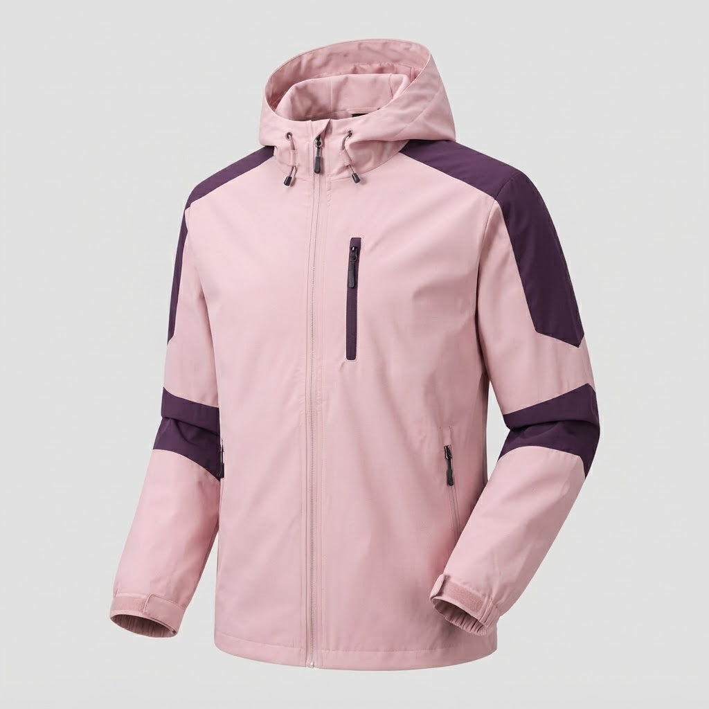 Men's lightweight water-repellent hooded softshell jacket with contrast stripes and chest zip Hudson & Parker