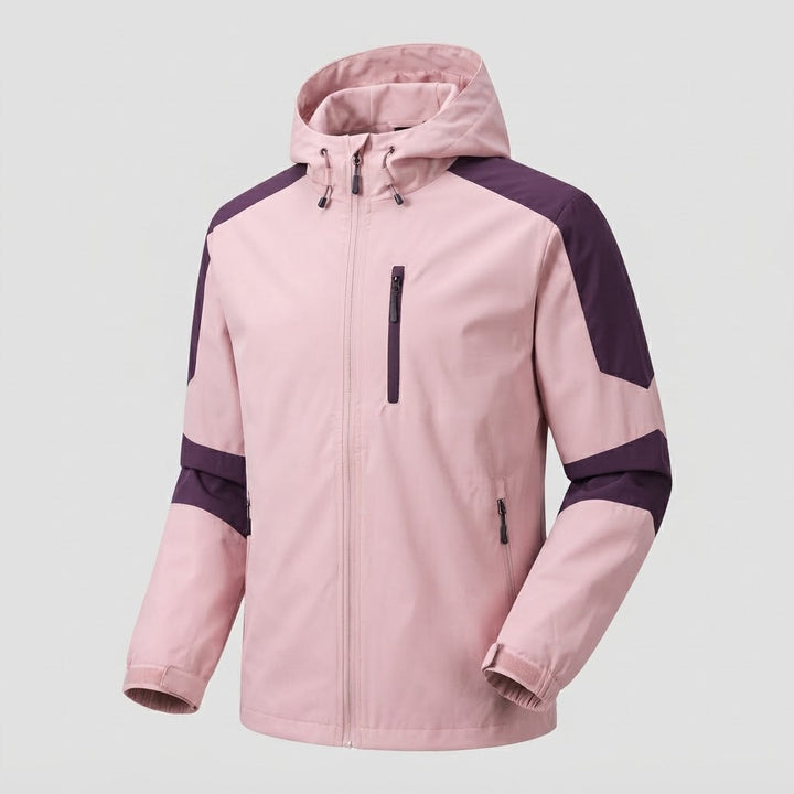Men's lightweight water-repellent hooded softshell jacket with contrast stripes and chest zip Hudson & Parker