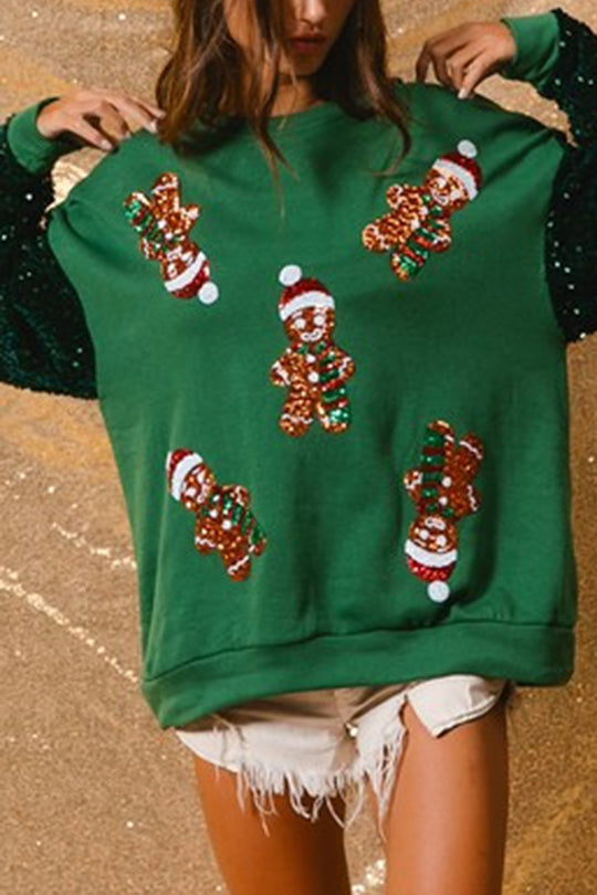 Hudson & Parker | Christmas Casual Loose Round Neck Sequin Sleeve Sweatshirt