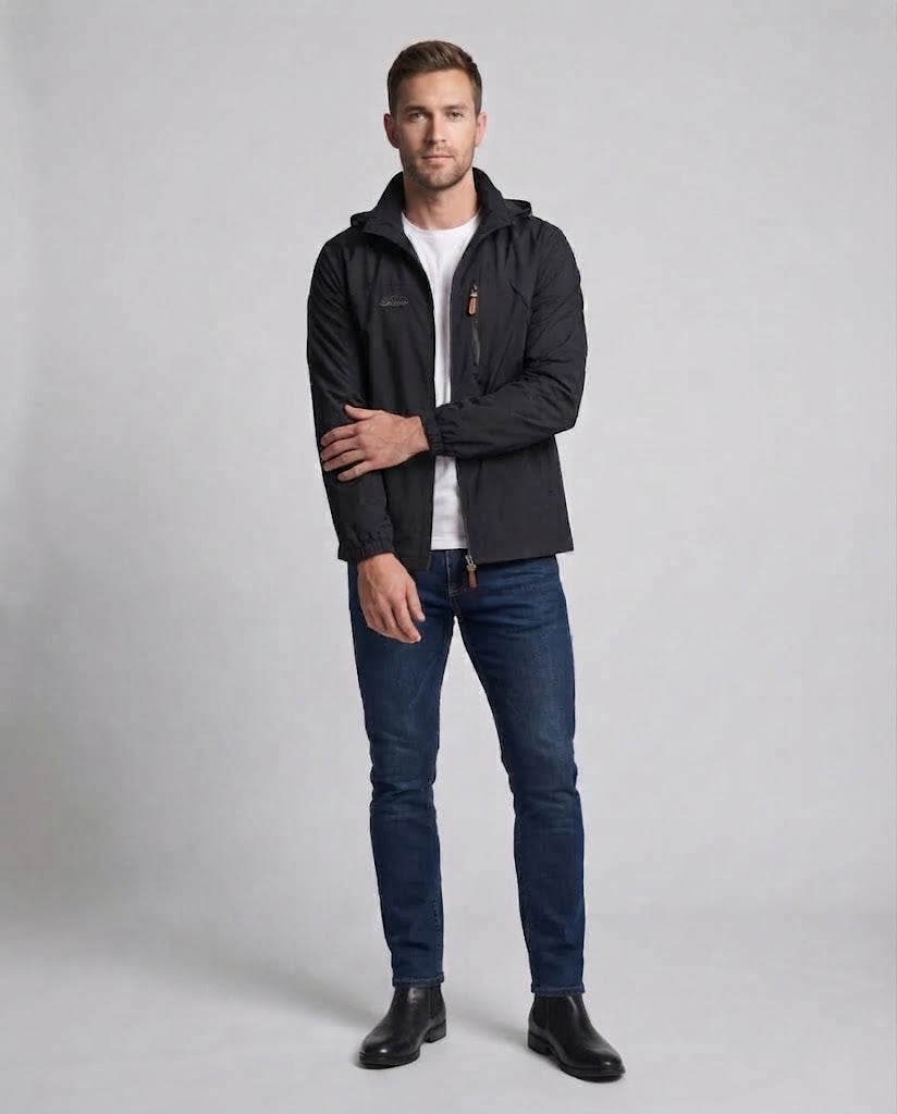 Men's lightweight windproof casual zip jacket with chest zipper pocket Hudson & Parker