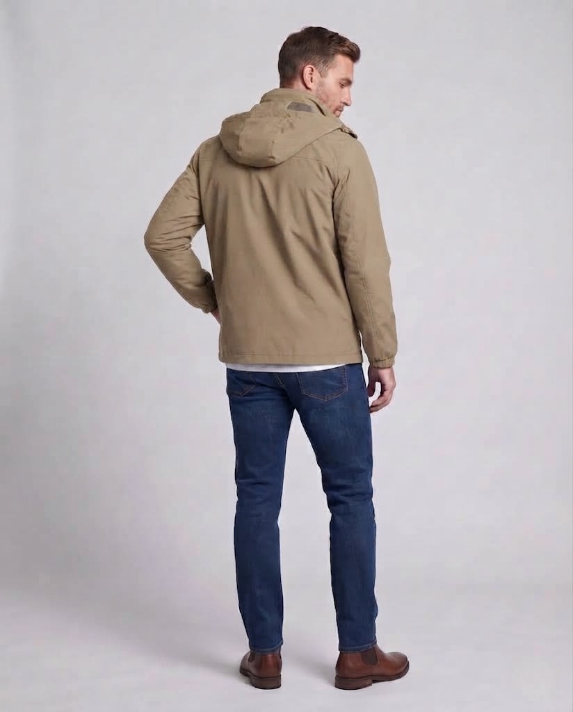 Men's Lightweight Breathable Hooded Outdoor Jacket with Chest Pocket and Concealed Zipper Hudson & Parker