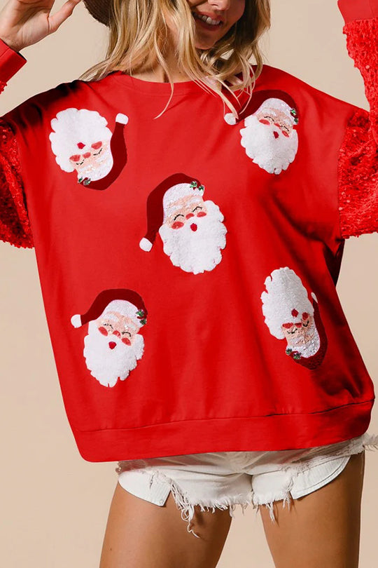 Hudson & Parker | Christmas Casual Loose Round Neck Sequin Sleeve Sweatshirt