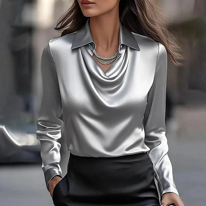 Liora | Elegant Satin Blouse with V-Neck