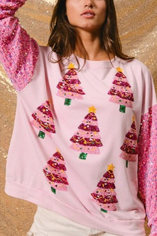 Hudson & Parker | Christmas Casual Loose Round Neck Sequin Sleeve Sweatshirt
