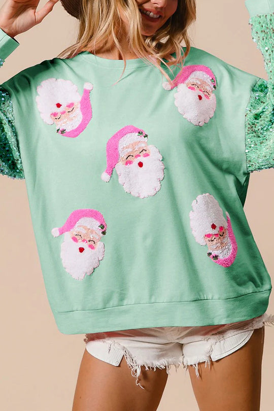 Hudson & Parker | Christmas Casual Loose Round Neck Sequin Sleeve Sweatshirt