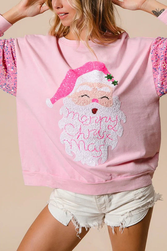 Hudson & Parker | Christmas Casual Loose Round Neck Sequin Sleeve Sweatshirt