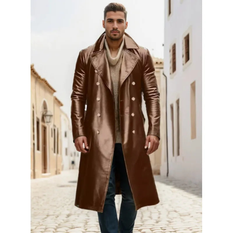 Carlos | Men's Long Coat with Lapels and Buttons