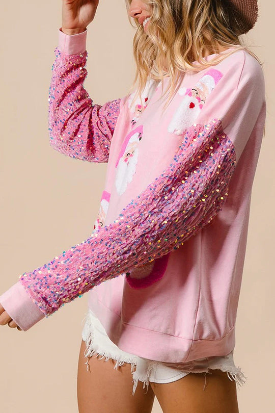 Hudson & Parker | Christmas Casual Loose Round Neck Sequin Sleeve Sweatshirt