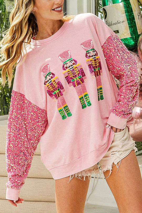 Hudson & Parker | Christmas Casual Loose Round Neck Sequin Sleeve Sweatshirt