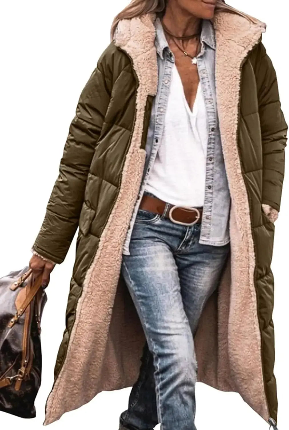 Scarlett | Long Puffer Coat with Fleece Lining and Hood