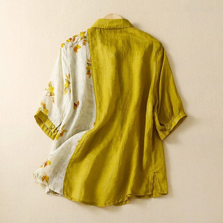 Lila Two-Tone Linen Blouse