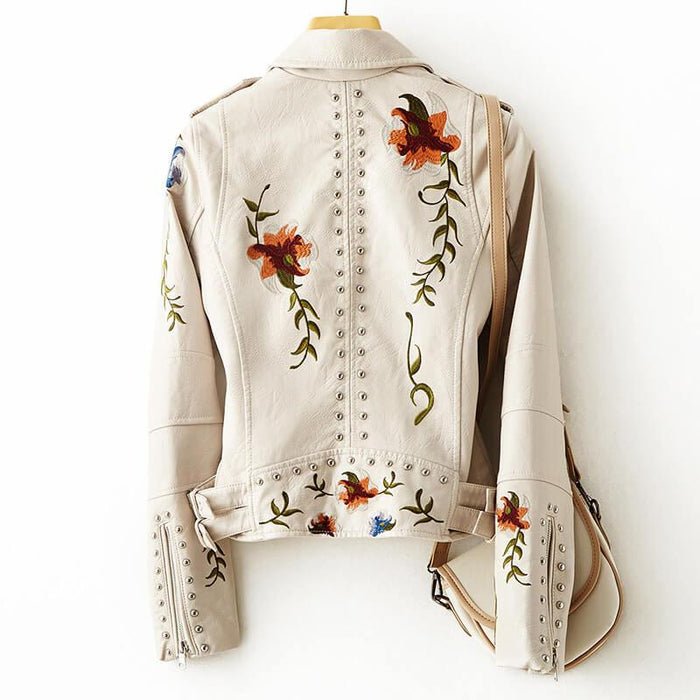 Magnolia Retro Floral Leather Jacket